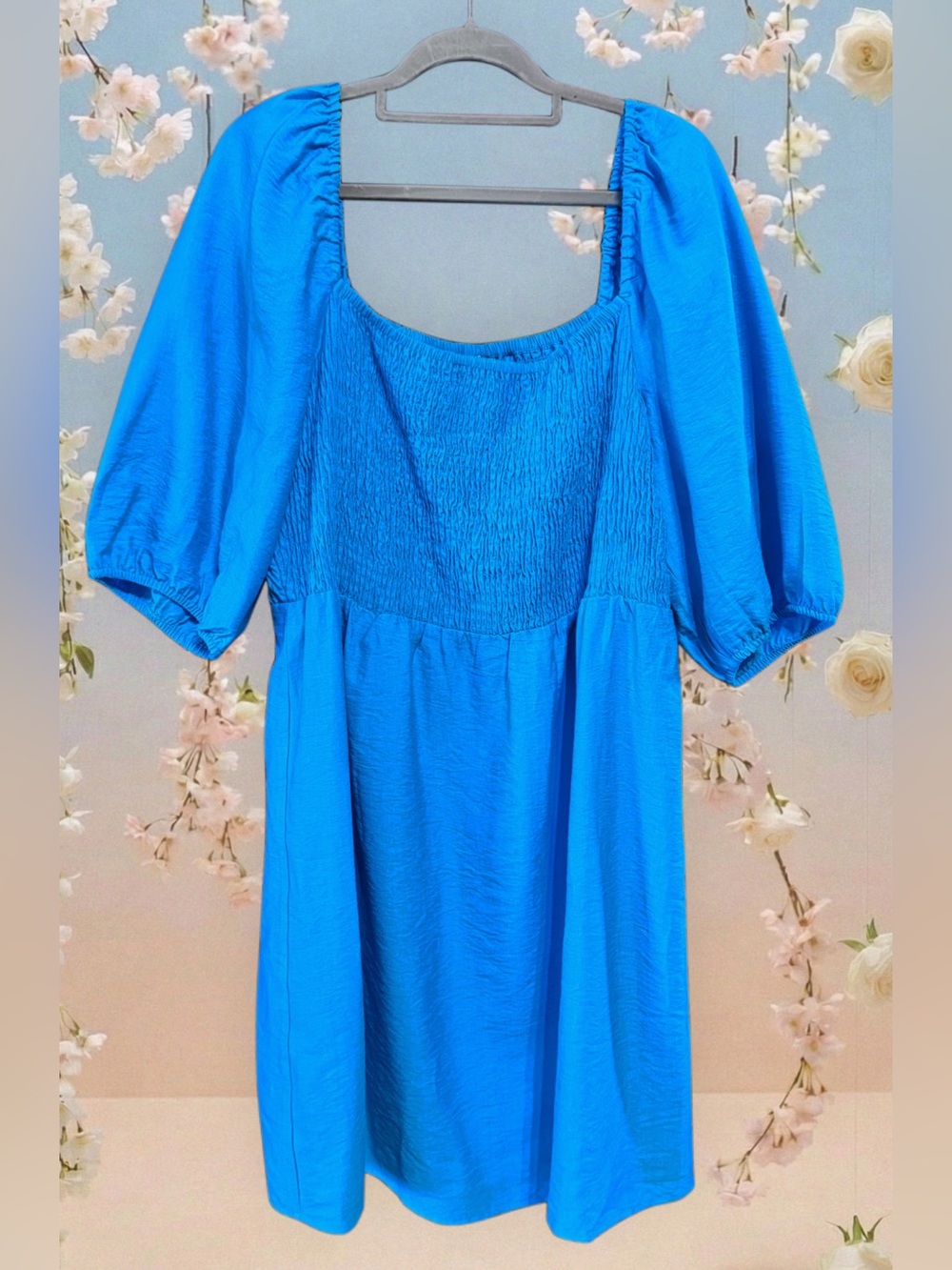 Bar III Electric Blue Puff-Sleeve Smocked Dress size XL